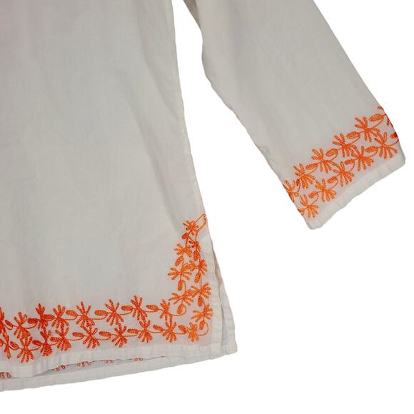 Snappy Turtle Tunic Top sz S Women White Orange Embroidered Paisley Floral Boho - Picture 9 of 12